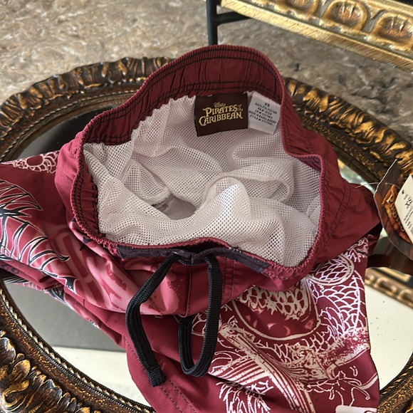 Disney Pirates of the Caribbean swim trunks sz xsmall burgundy New with tag - Picture 8 of 10